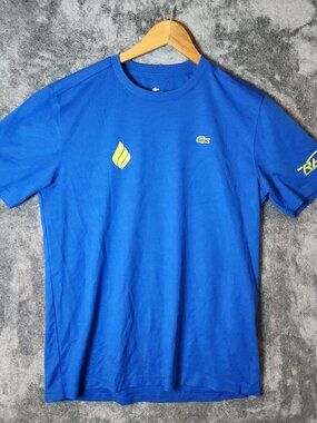 Lacoste Sport Shirt Short Sleeve Raquetball Men’s Size 6 Large Blue Logo EUC